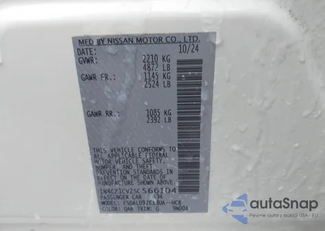 2025 Nissan Leaf Sv Plus z USA, uszkodzony, nr VIN 1N4CZ1CV2SC566104